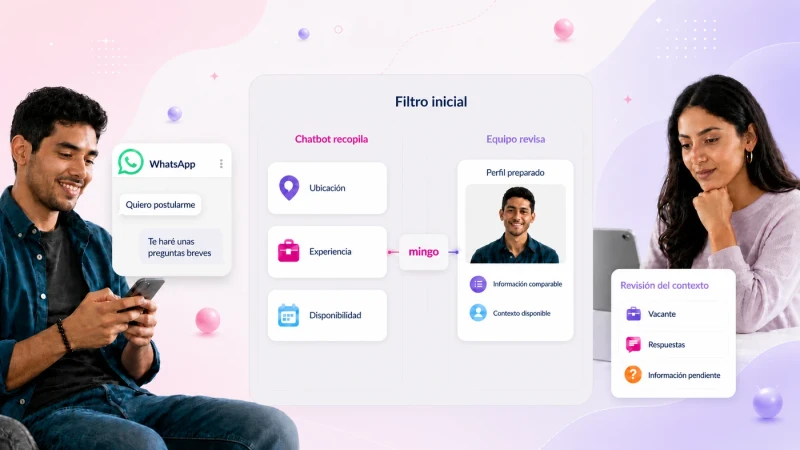 Chatbot por WhatsApp que recopila datos del candidato y prepara un perfil para revisión del equipo