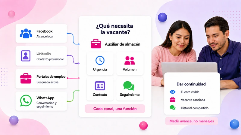 Cuatro canales de reclutamiento conectados a lo que necesita la vacante: urgencia, volumen, contexto y seguimiento