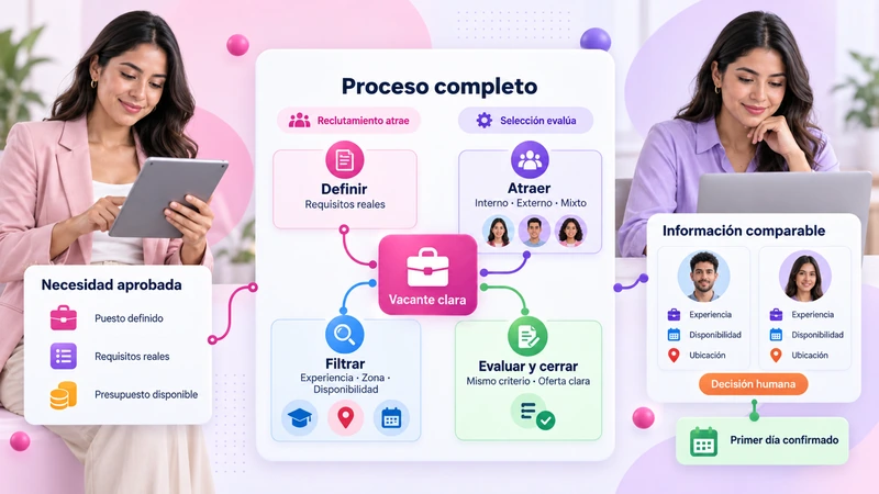 Proceso completo de reclutamiento de personal, de la necesidad aprobada a la decisión humana