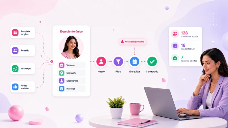 Sistema de reclutamiento y selección: fuentes de candidatos en un expediente único avanzando por etapas hasta contratación