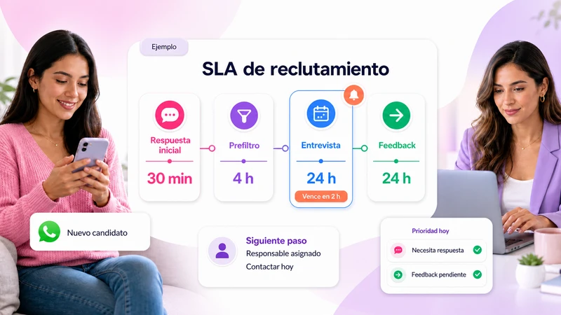Ejemplo de SLA de reclutamiento con tiempos por etapa: respuesta, prefiltro, entrevista y feedback