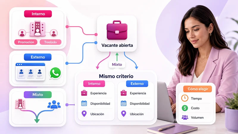 Tipos de reclutamiento interno, externo y mixto para una vacante abierta